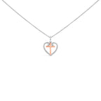 14K Rose Gold Plated Sterling Silver 1/5 Cttw Diamond Heart Cross Pendant Necklace