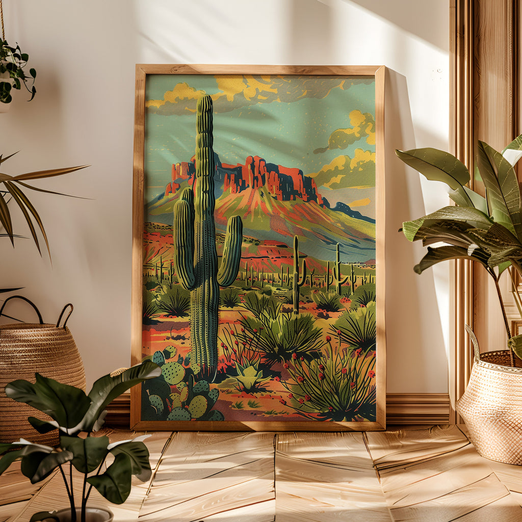 Vintage Postcard Style Desert Landscape Scene Art Print