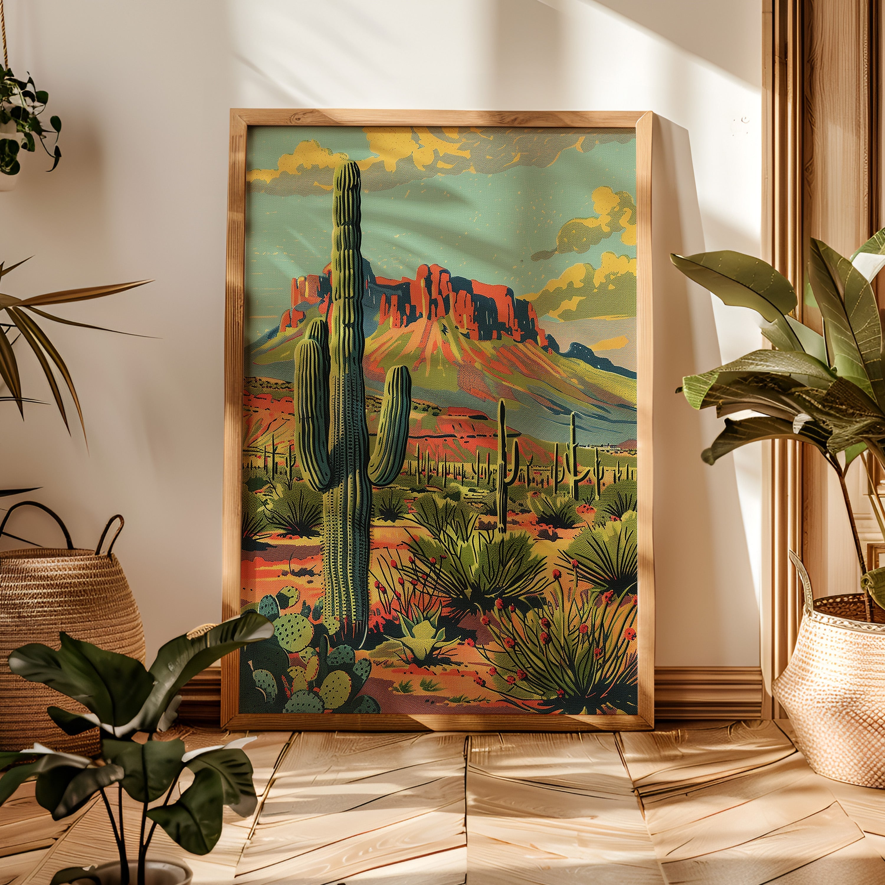 Vintage Postcard Style Desert Landscape Scene Art Print