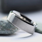 SHIRE Titanium Men’s Flat Wedding Ring, Brushed Center with Polished Beveled Edges — 6mm & 8mm