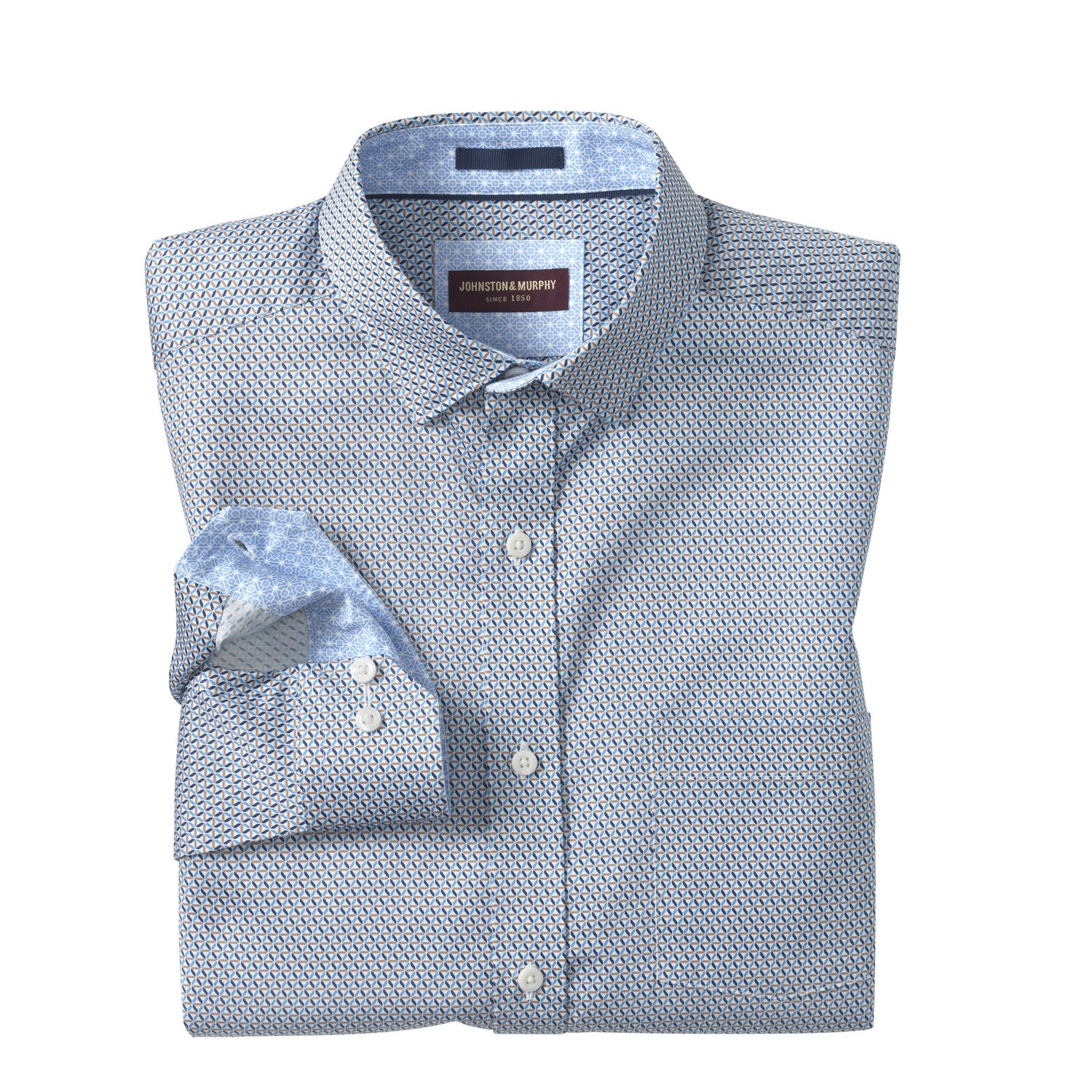 Logan Printed Long-Sleeve Shirt // Navy / Brown Triangle Grid