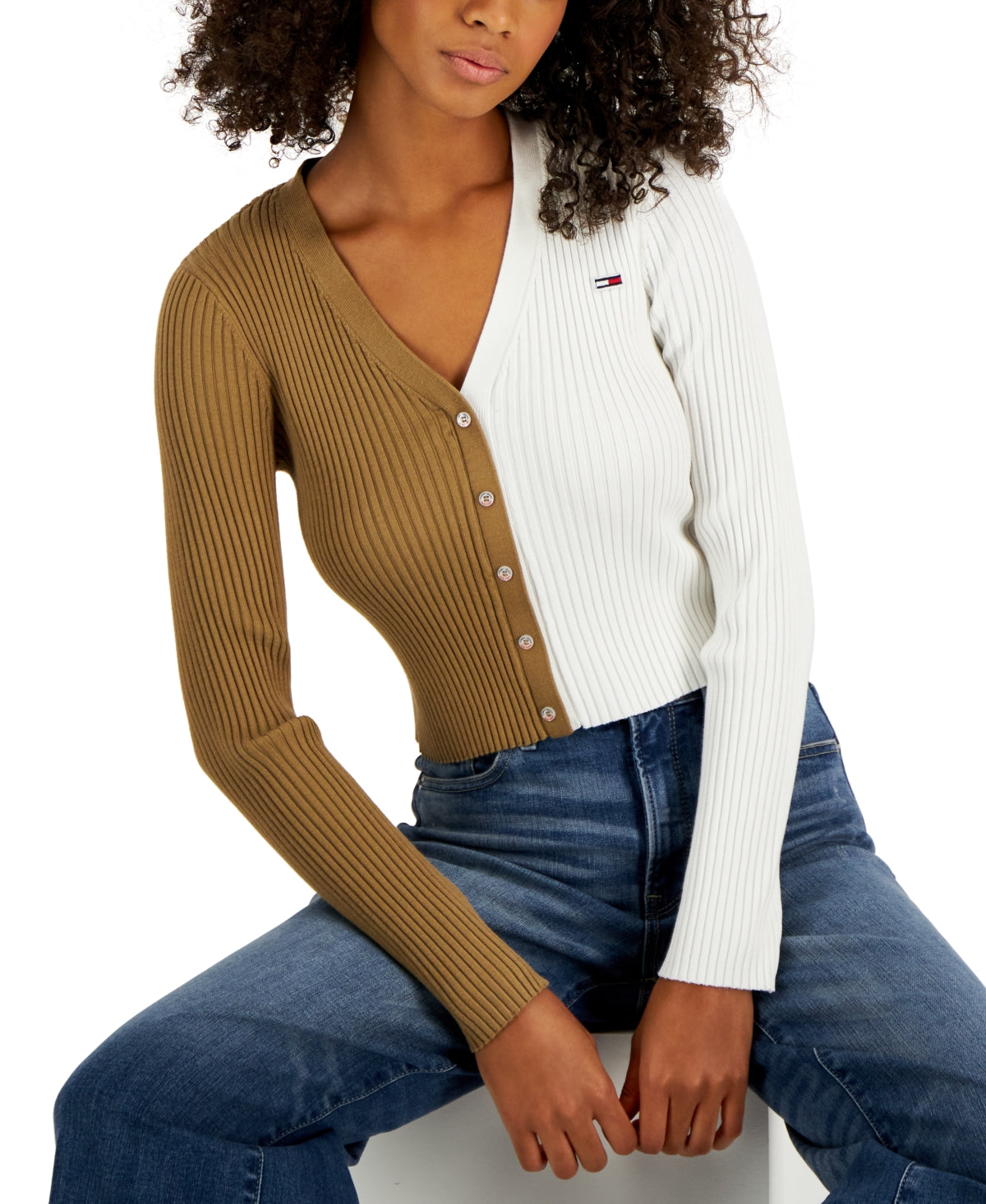Tommy Jeans Womens VNeck Pullover Colorblock Sweater