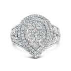 Sterling Silver 1 Cttw Diamond Pear-Shaped Triple Halo Cluster Ring