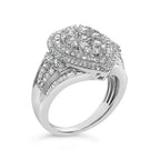 Sterling Silver 1 Cttw Diamond Pear-Shaped Triple Halo Cluster Ring