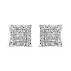 18K White Gold 1.00 Cttw Round and Princess-Cut Diamond Halo Square Stud Earring (G-H Color, SI1-SI2 Clarity)