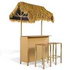 Hawaiian-Style Bar Height Patio Set With PE Grass Canopy - Natural