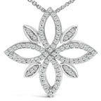 Sterling Silver 1/2 Cttw Diamond Floral Cross Pendant Necklace