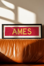 Framed Ames Red and Gold Bus Scroll