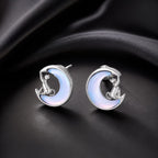925 Sterling Silver Earrings with Transparent Glass, 13mm x 12mm for Women