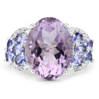6.62 Carat Genuine Amethyst, Tanzanite and White Topaz .925 Sterling Silver Ring