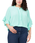 Plus Size Ruffle Sleeve Henley Blouse
