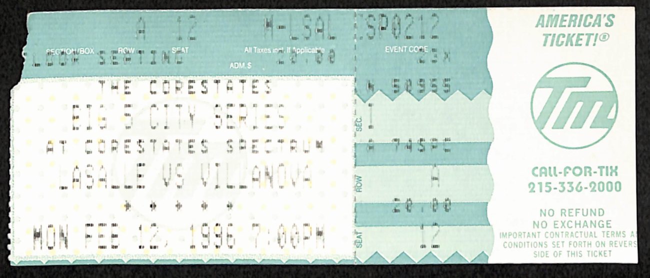 February 12, 1996  LaSalle vs Villanova College Basketball Ticket Stub 190207