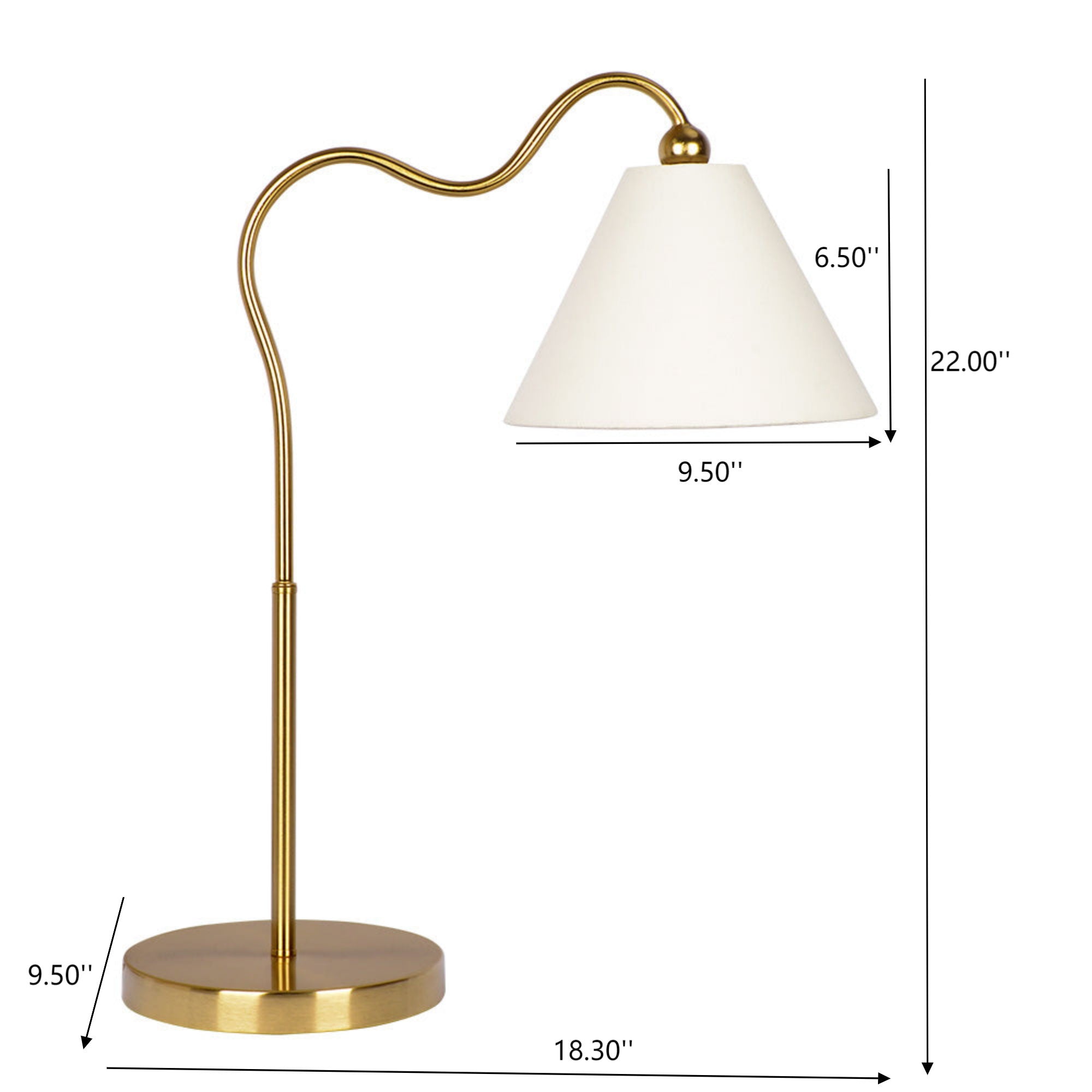 Ornate - Ring Base Curved Table Lamp With Triangle Drum - Gold / White