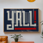Y'all Typography Navy and White Wall Art Print Poster Decor