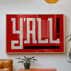 Y'all Typography Red and White Wall Art Print Poster Decor