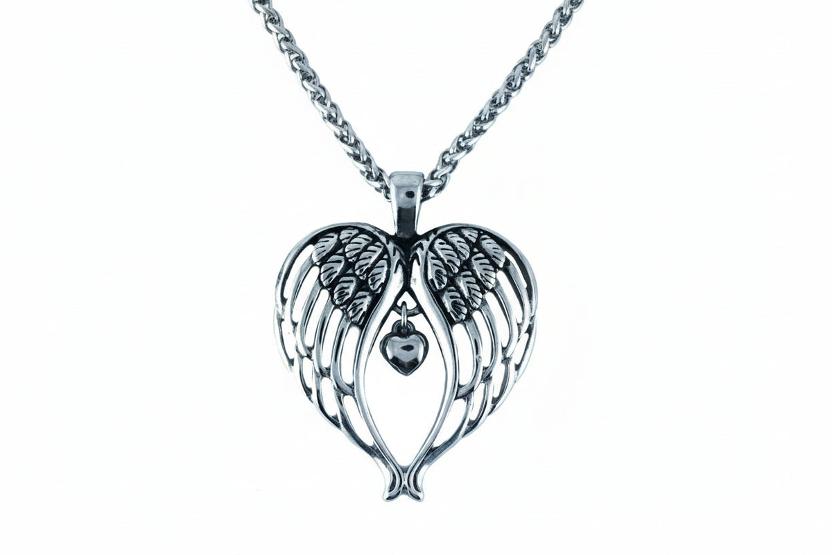 SK2370 Winged Heart Pendant Stainless Steel With 24" Necklace