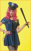 Deluxe Vinyl Police Woman Adult Costume Dress and Hat