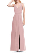 #Levkoff Surplice Neck Chiffon A-Line Gown in Frost Rose, Size 0