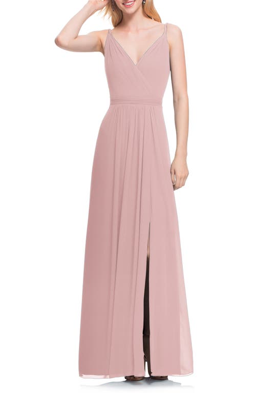 #Levkoff Surplice Neck Chiffon A-Line Gown in Frost Rose, Size 0