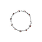.925 Sterling Silver 7x7mm Checkered Cushion Red Garnet and Diamond Accent Fashion Tennis Link Bracelet (I-J Color, I1-I2 Clarity) - Size 7" Inch