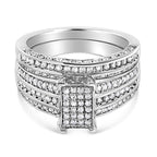 .925 Sterling Silver 3/4 Cttw Prong Set Round Diamond Composite Engagement Ring and Band Set (I-J Color, I3 Clarity) - Size 6.5