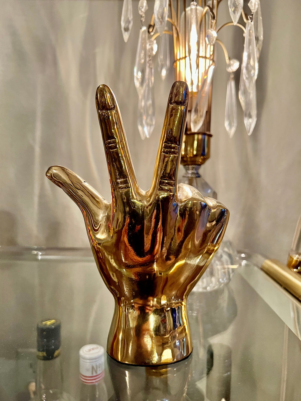 “W” or “VU” Hand Sign Sculpture in Brass