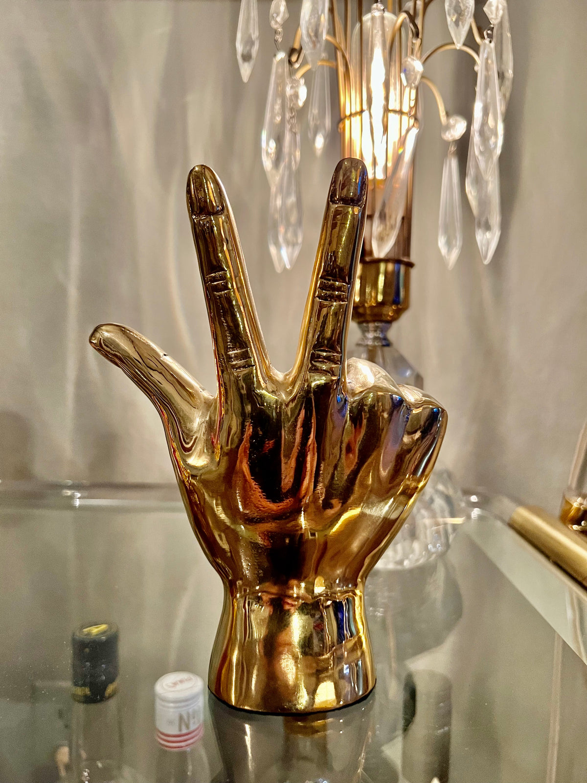 “W” or “VU” Hand Sign Sculpture in Brass