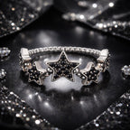 925 Sterling Silver Oxidized Rings with Pavé Setting CZ, Size 6.0 for Women
