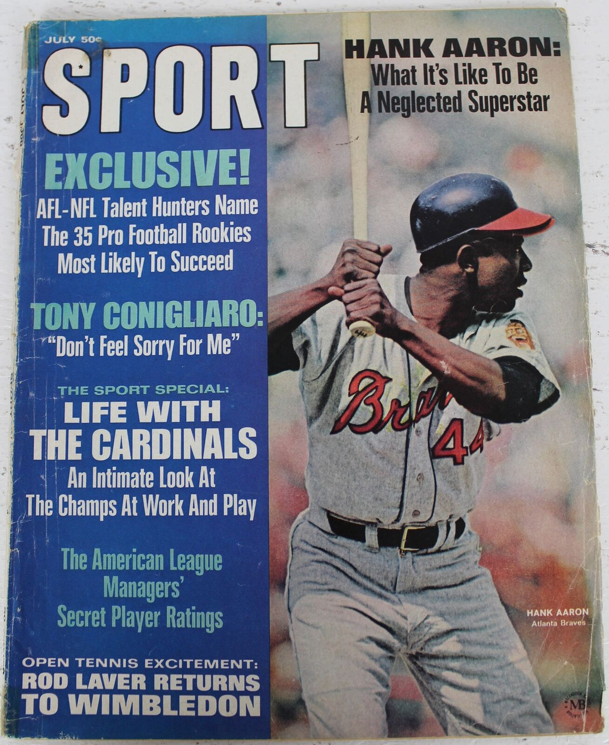 1968 Sport Magazine July  Hank Aaron Atl. Braves on Cover NO LABEL 136102
