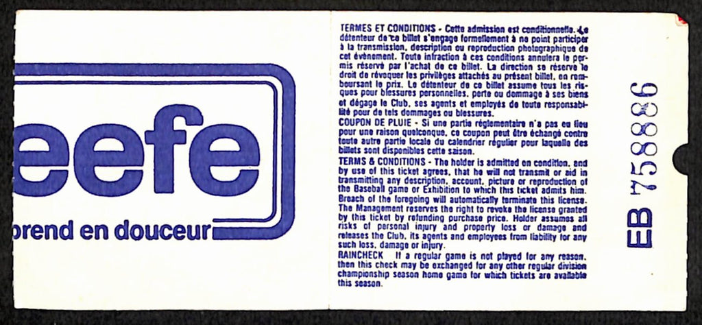 August 19, 1980 Los Angeles Dodgers vs. Montreal Expos Ticket Stub189893