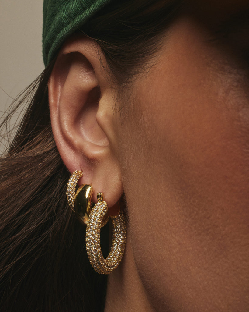 Pave Baby Amalfi Hoops- Gold (Ships Mid June)