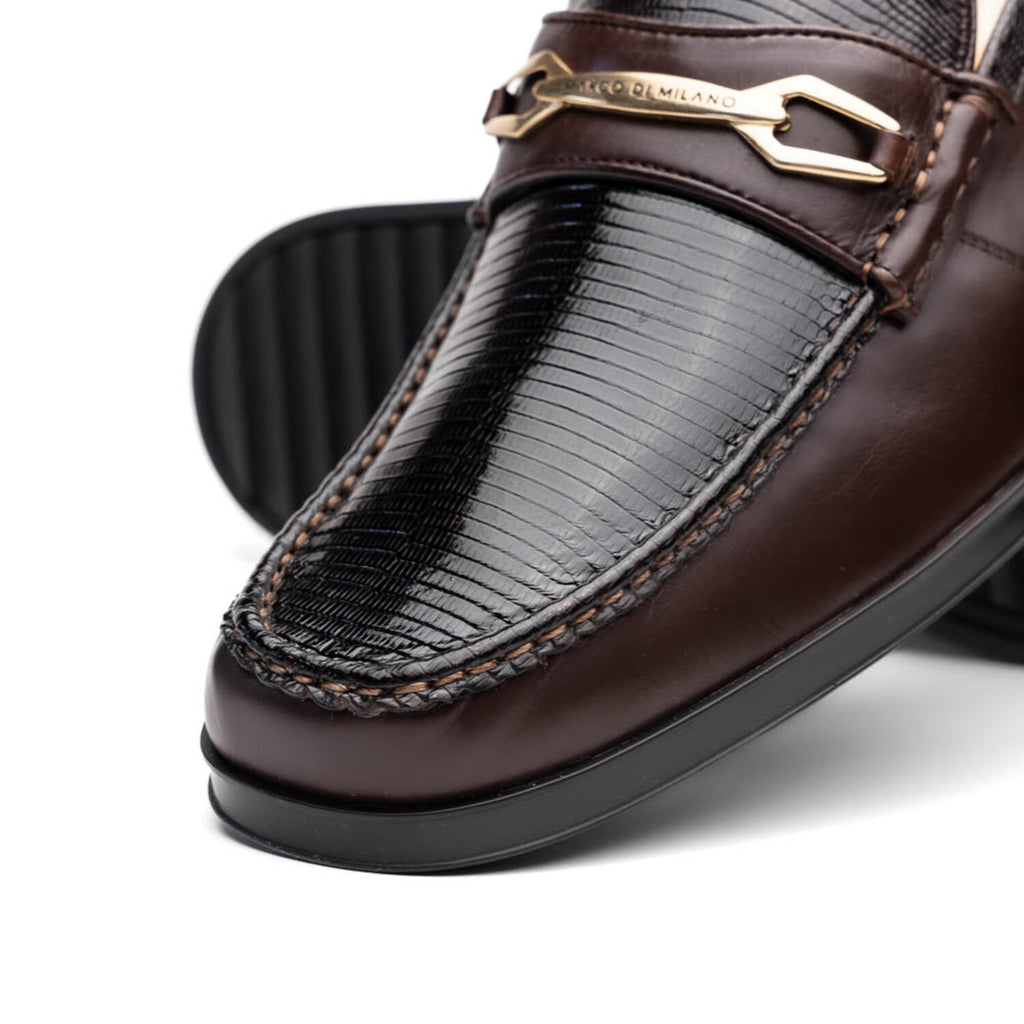 Ravello // Lizard Ring Leather Loafers // Brown