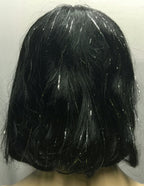 Black Silver Tinsel Bob Wig With Bangs Sparkle Cleopatra