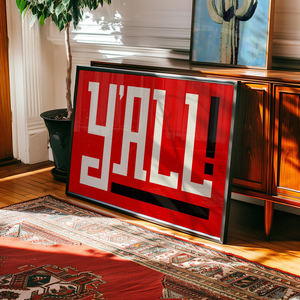 Y'all Typography Red and White Wall Art Print Poster Decor