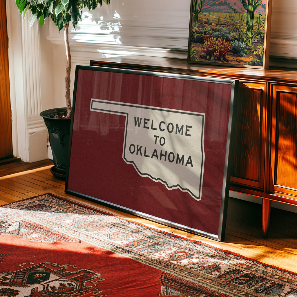 Welcome To Oklahoma Vintage Crimson Road Sign Art Print