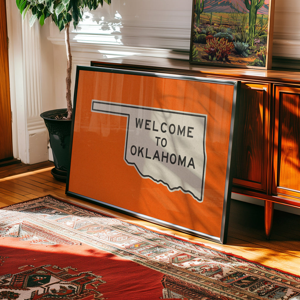 Welcome To Oklahoma Vintage Orange Road Sign Art Print