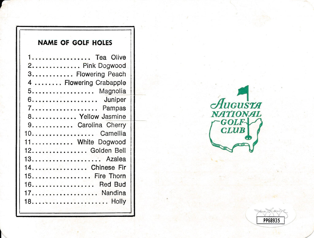 Nick Price PGA Champ Signed/Auto 1986 Augusta Golf Club Score Card JSA 161327