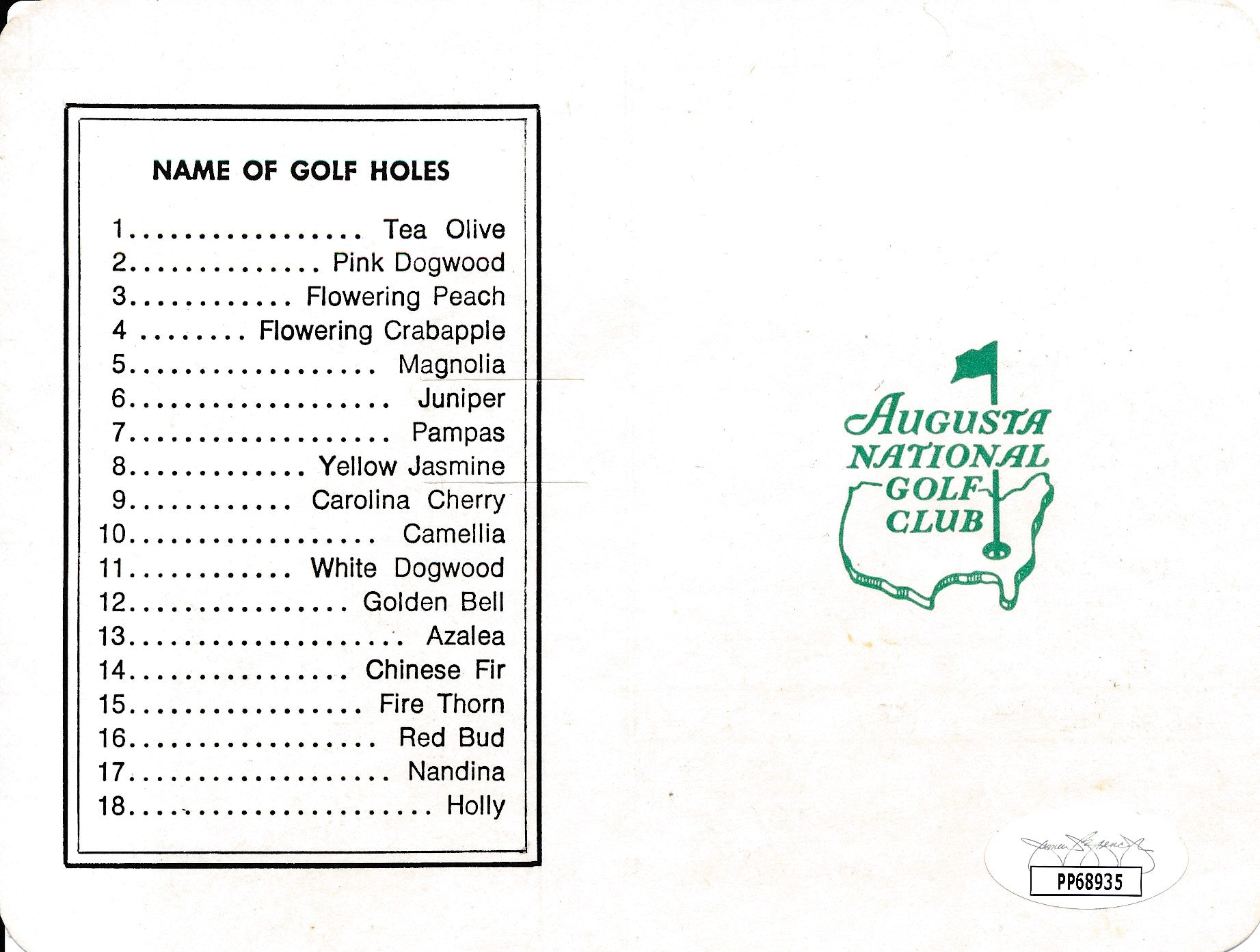 Nick Price PGA Champ Signed/Auto 1986 Augusta Golf Club Score Card JSA 161327