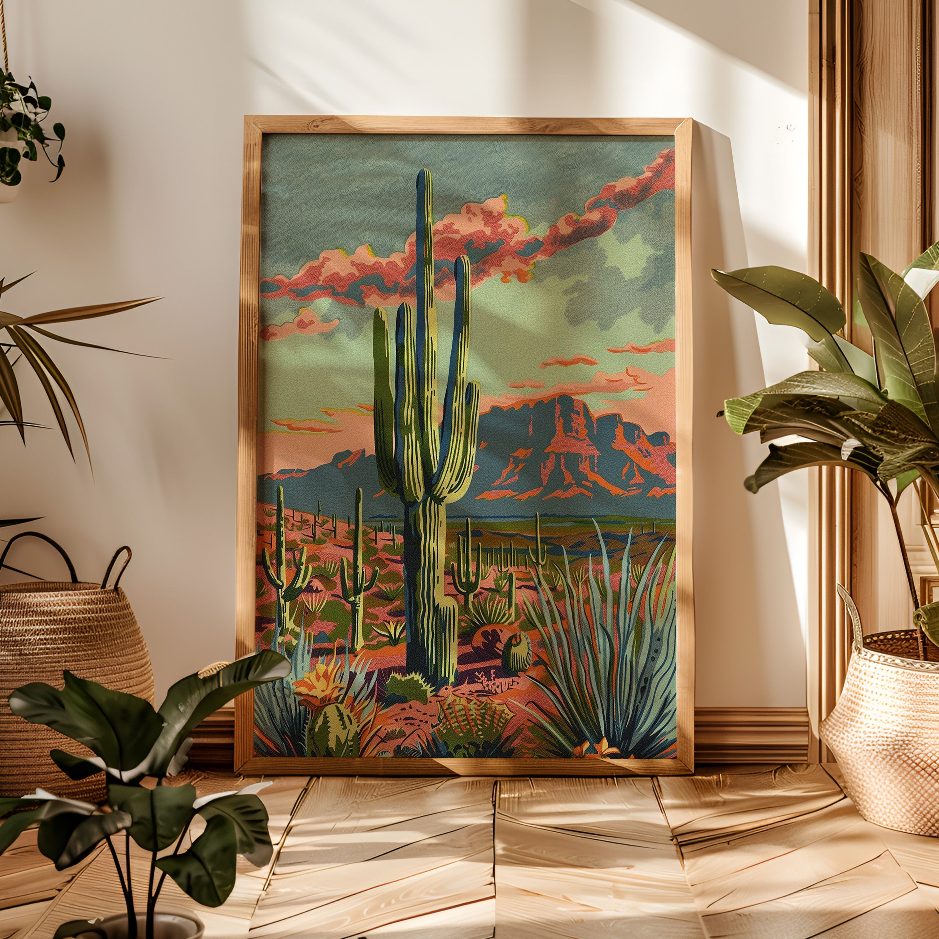 Vintage Paint By Numbers Style Arizona Desert Landscape Art Print