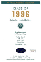 Lou Creekmur HOF Autographed/Inscr Goal Line Art GLAC Postcard Detroit Lions JSA