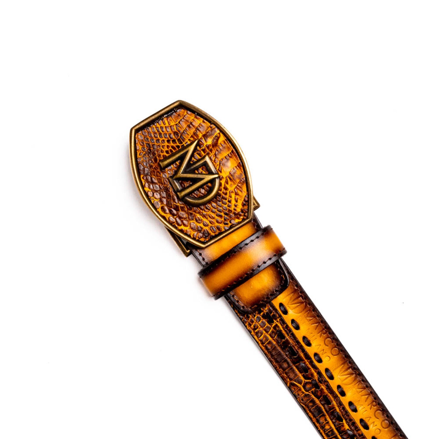 Montana // Caiman & Calf Leather Belt // Mustard Brown
