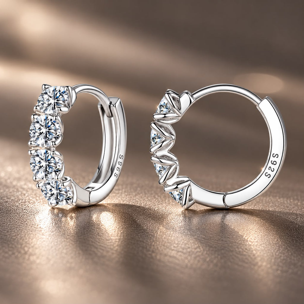 925 Sterling Silver White Gold Plated 0.10 Ct Moissanite CZ 1.1 cm Hoop Earrings for Women
