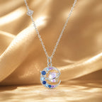 925 Sterling Silver Necklace with Pavé CZ & Transparent Glass Pendant for Women