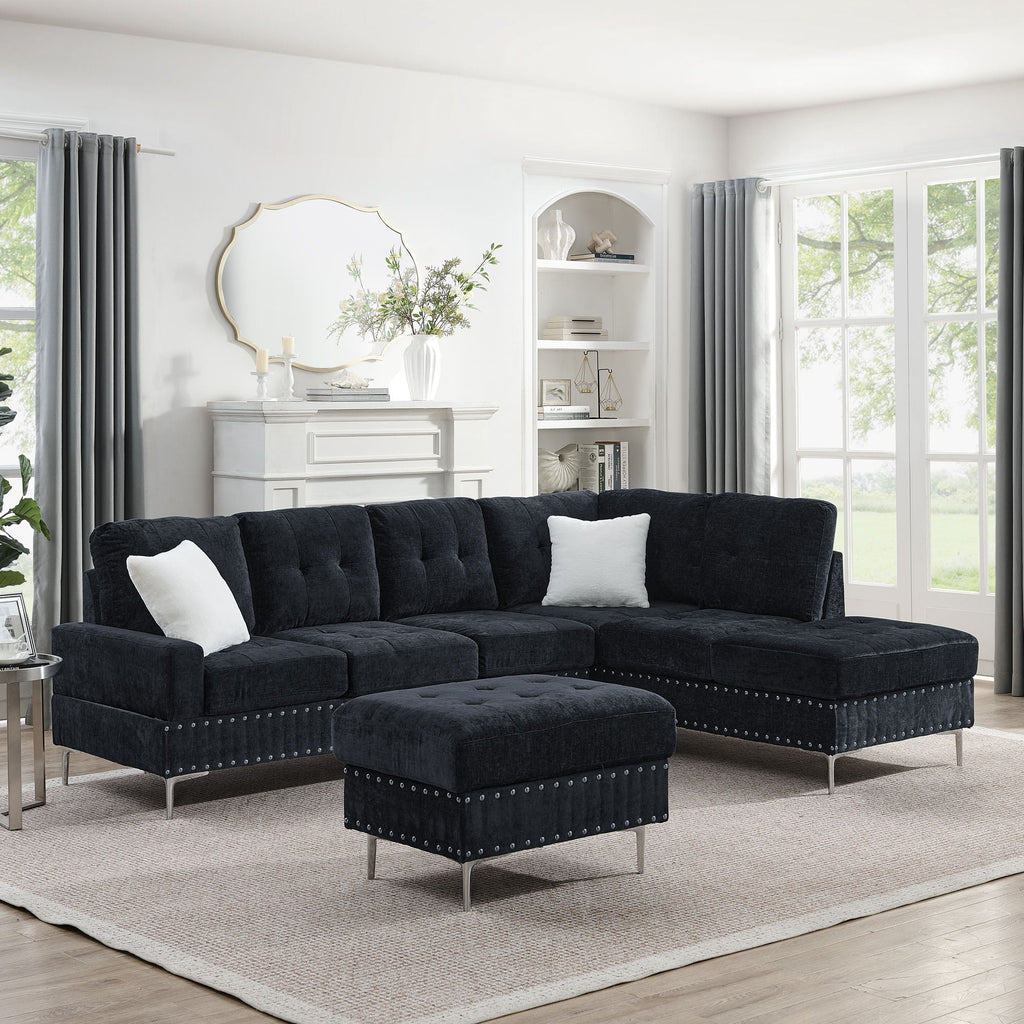 L-Shaped Sectional Sofa With Chaise And Storage Ottoman