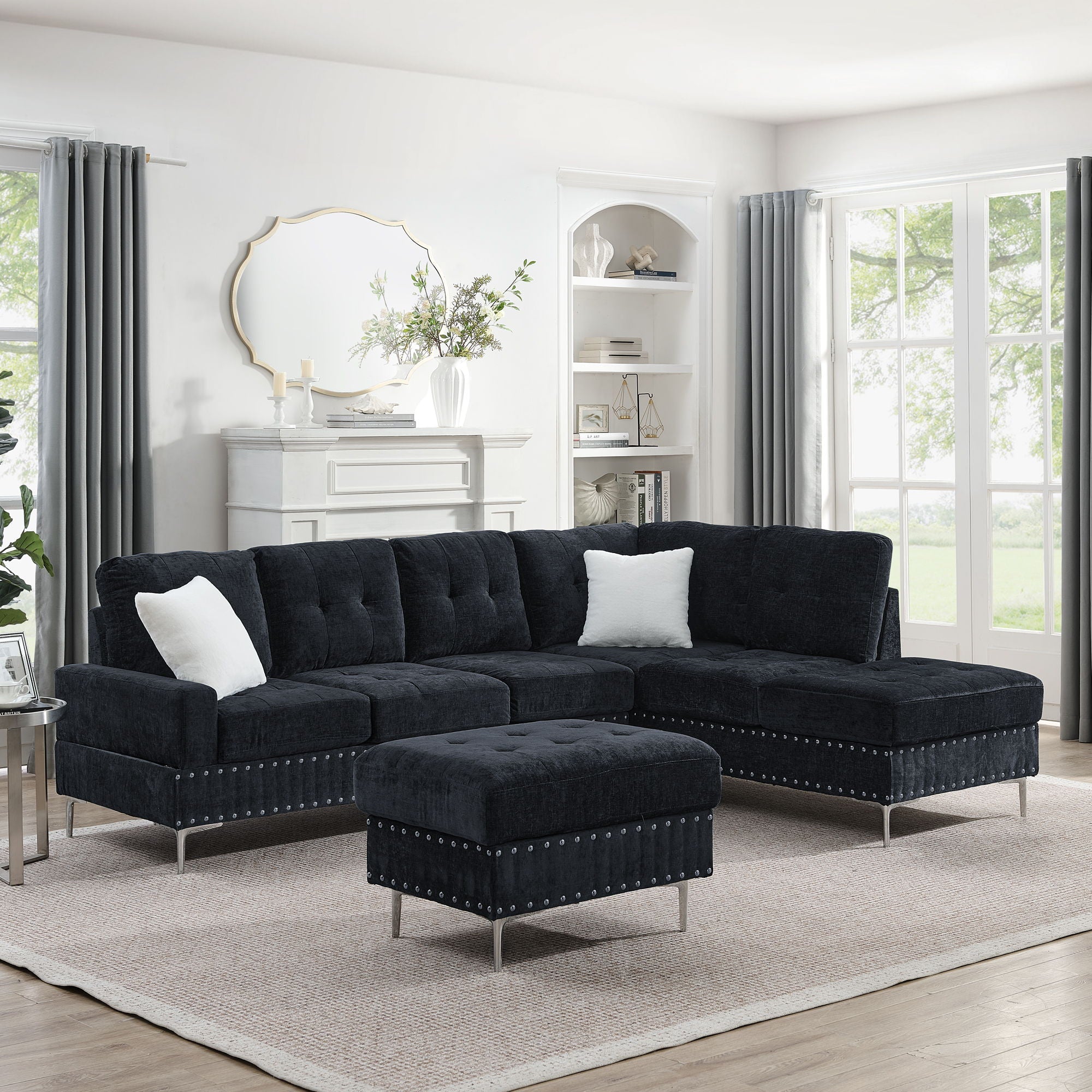 L-Shaped Sectional Sofa With Chaise And Storage Ottoman