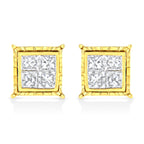 14K Yellow Gold 1 Cttw Princess Cut Diamond Square Stud Earrings