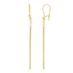 14k Yellow Gold Long Bar Diamond Cut Drop Earrings