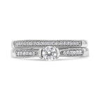 .925 Sterling Silver 1/3 Cttw Diamond Classic Engagement Ring Bridal Set with Milgrain (I-J Color, I3 Clarity) - Ring Size 7