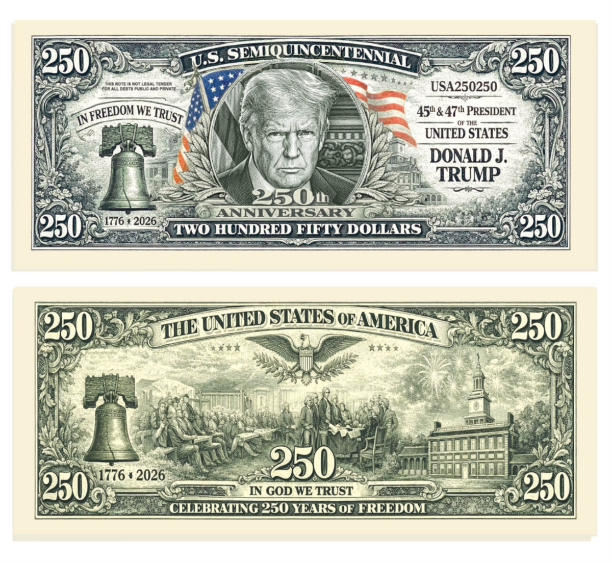 10 Donald Trump U.S. 250th Anniversary Commemorative Money Bill Banknote💵
