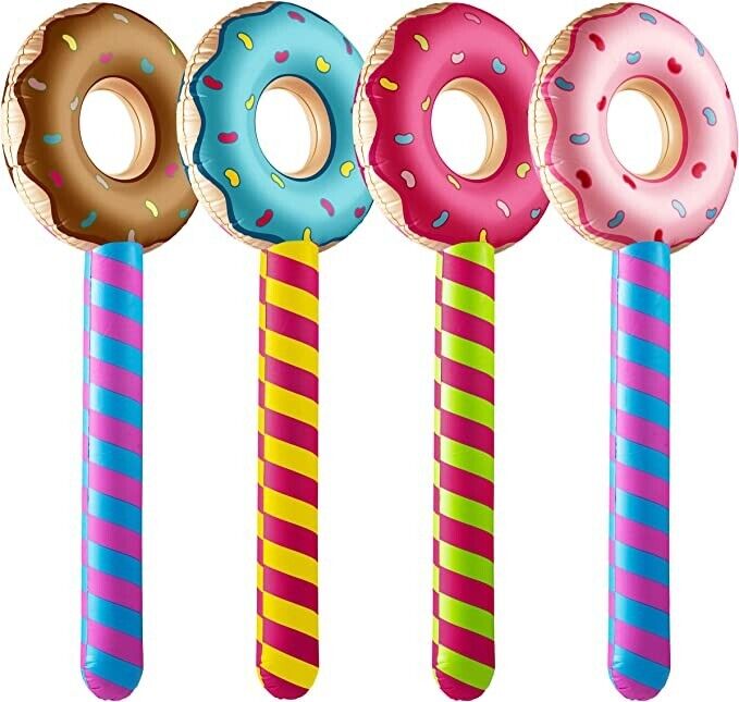 🍩 Set of 4 Inflatable Donuts – Assorted Colors, 24" Each